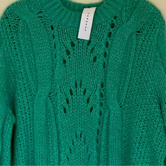 Topshop Women's Cable Knit Sweater Green Turquoise Pullover Sweater (8-10) M New - Picture 3 of 5